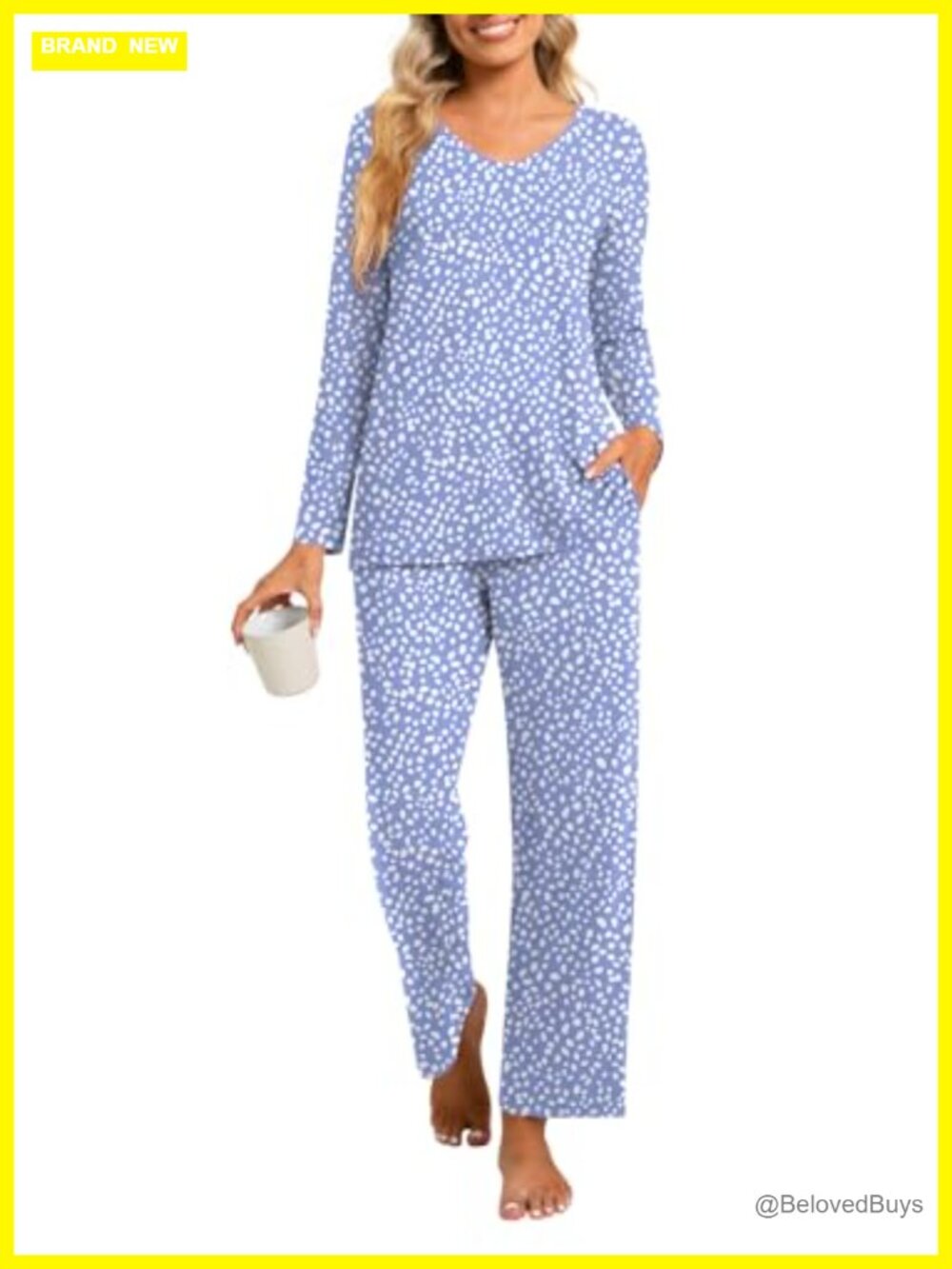 Women's 2 Piece Pajama Set Long Sleeve V-Neck with Pockets Lounge Sleepwear